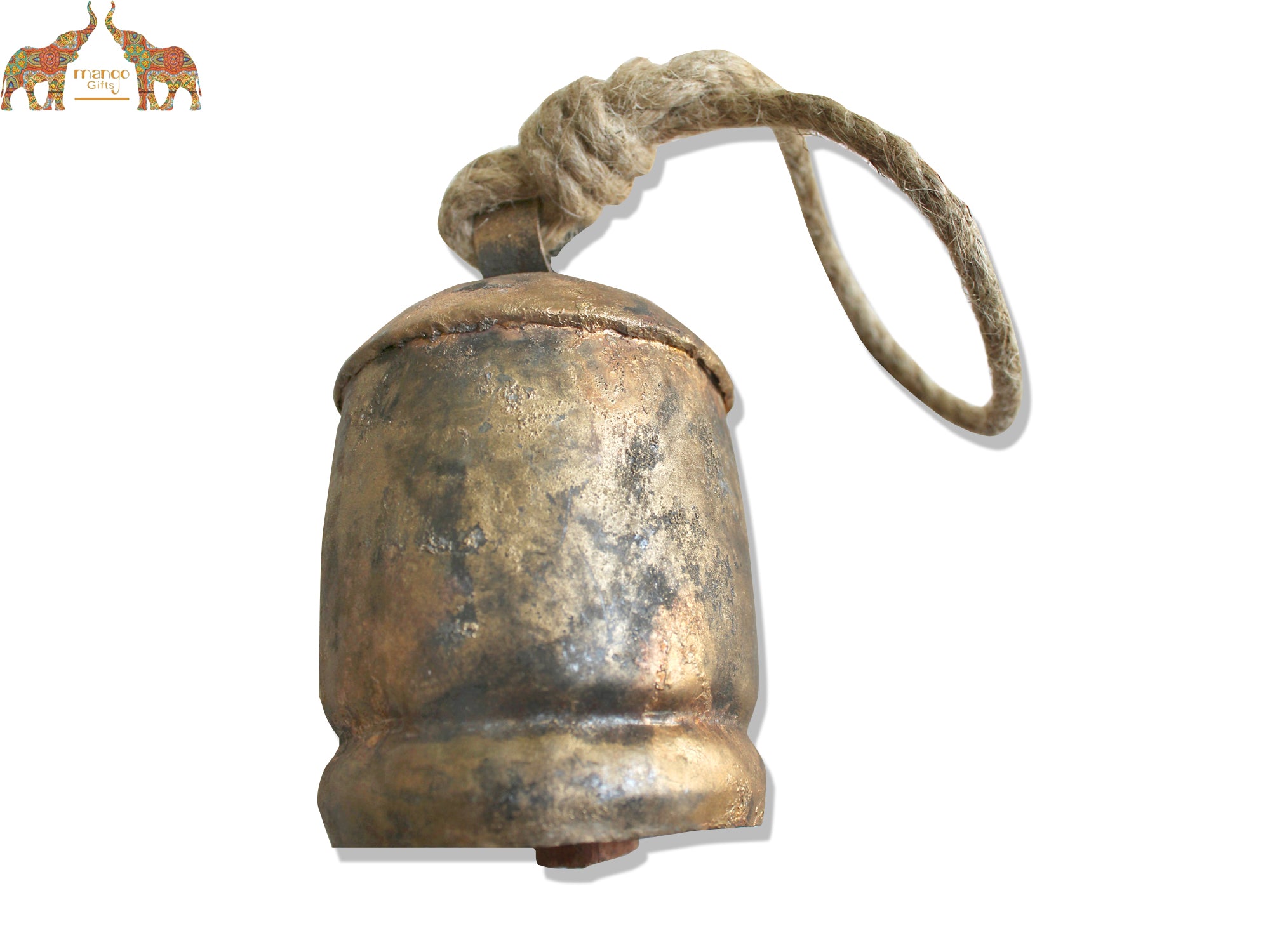 Rustic Iron Tin Bells with jute rope Indian craft supplier EPCH Member